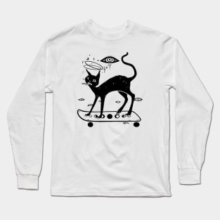 Black Cat On Skateboard Long Sleeve T-Shirt